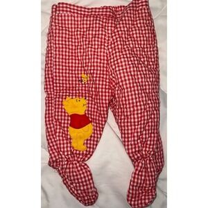 Vtg Winnie the Pooh Quilted Footie Pants Red Gingham Check Baby 0-3?